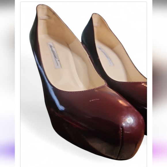 Brian Atwood MANIAC Patent Leather Glass Platform Heels Pumps Shoe Deep Burgundy - Picture 10 of 12